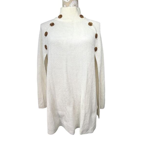 Linda Anderson Turtle Neck Cape Sweater White One Size - Picture 1 of 7